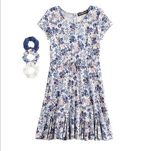 Girls floral skater dress & Matching scrunchies